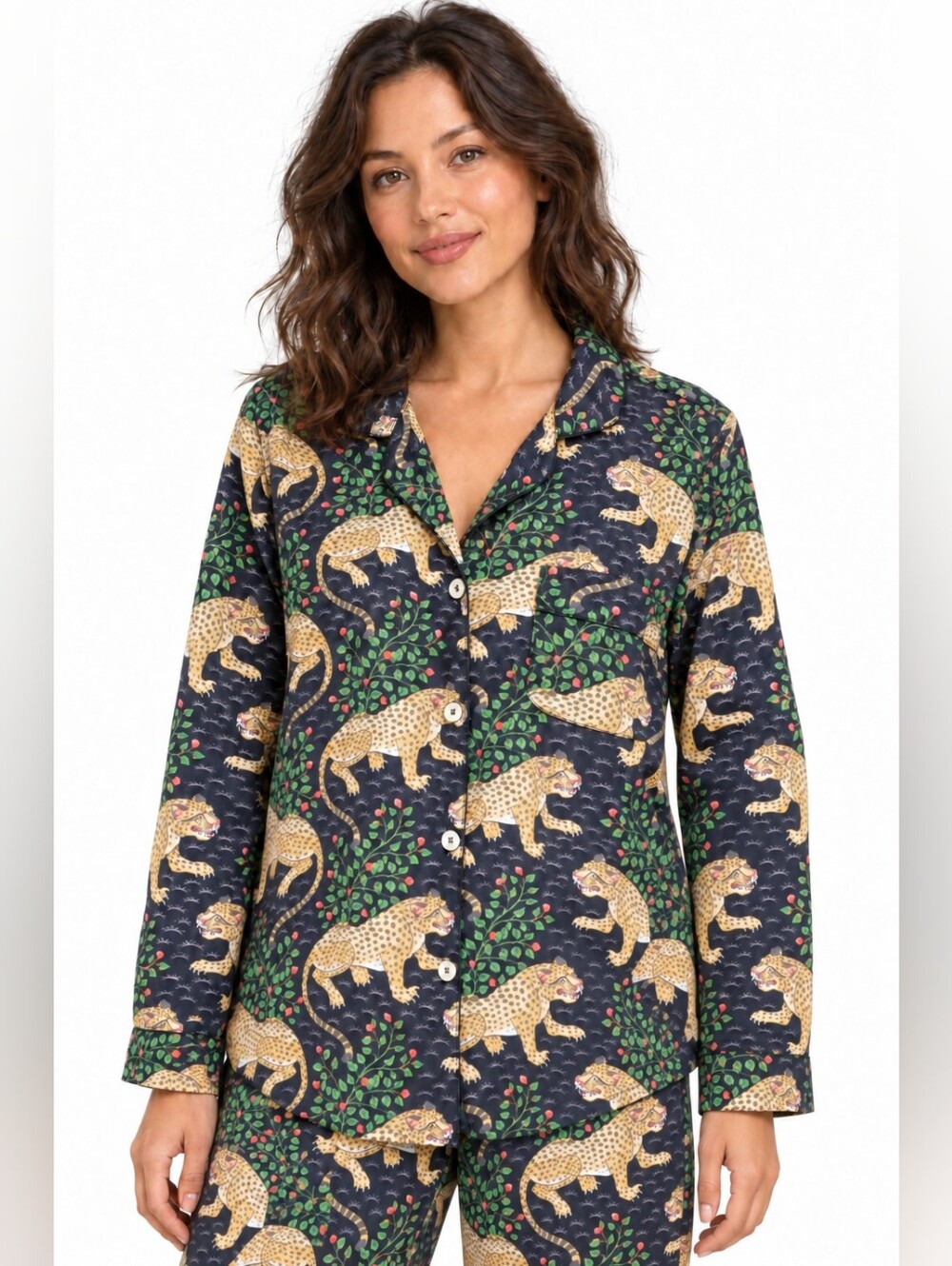 Printfresh Bagheera Leopard Organic Cotton Pajama Top Medium luxury chic fauna